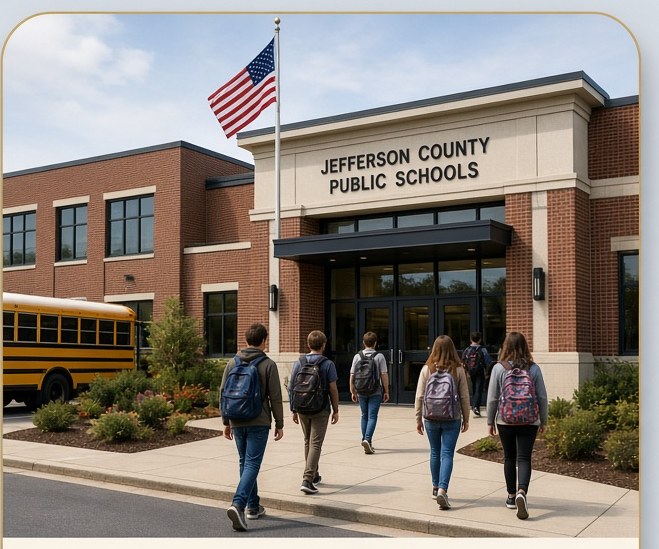 CCSD students walking into a school building.
